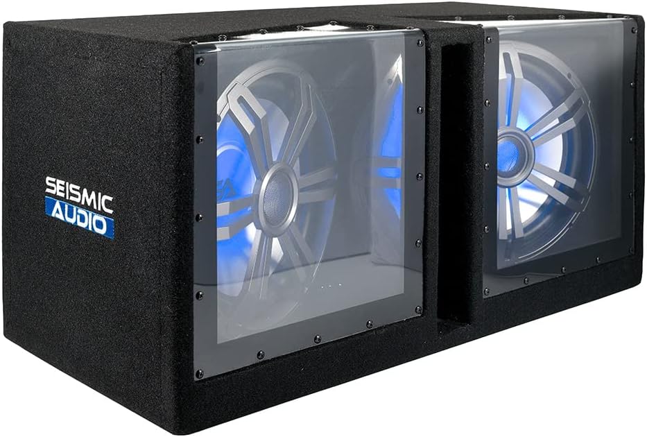 Dual 12 Inch Vented 1200 Watt Car Audio Subwoofer with LED Lights Enclosure Package with Amplifier & Cables Z92899