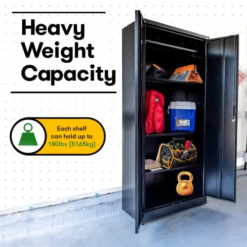 71-inch Tall Black Steel Storage Cabinet with Adjustable Shelves B460349