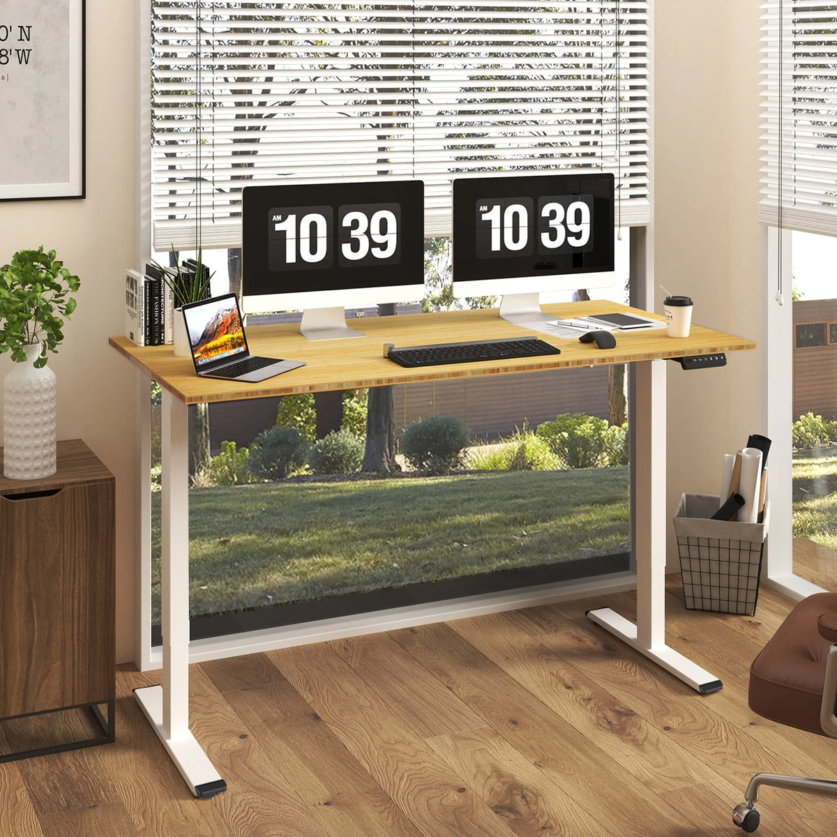 100% Bamboo Electric Standing Desk 60''X30'' White O44271