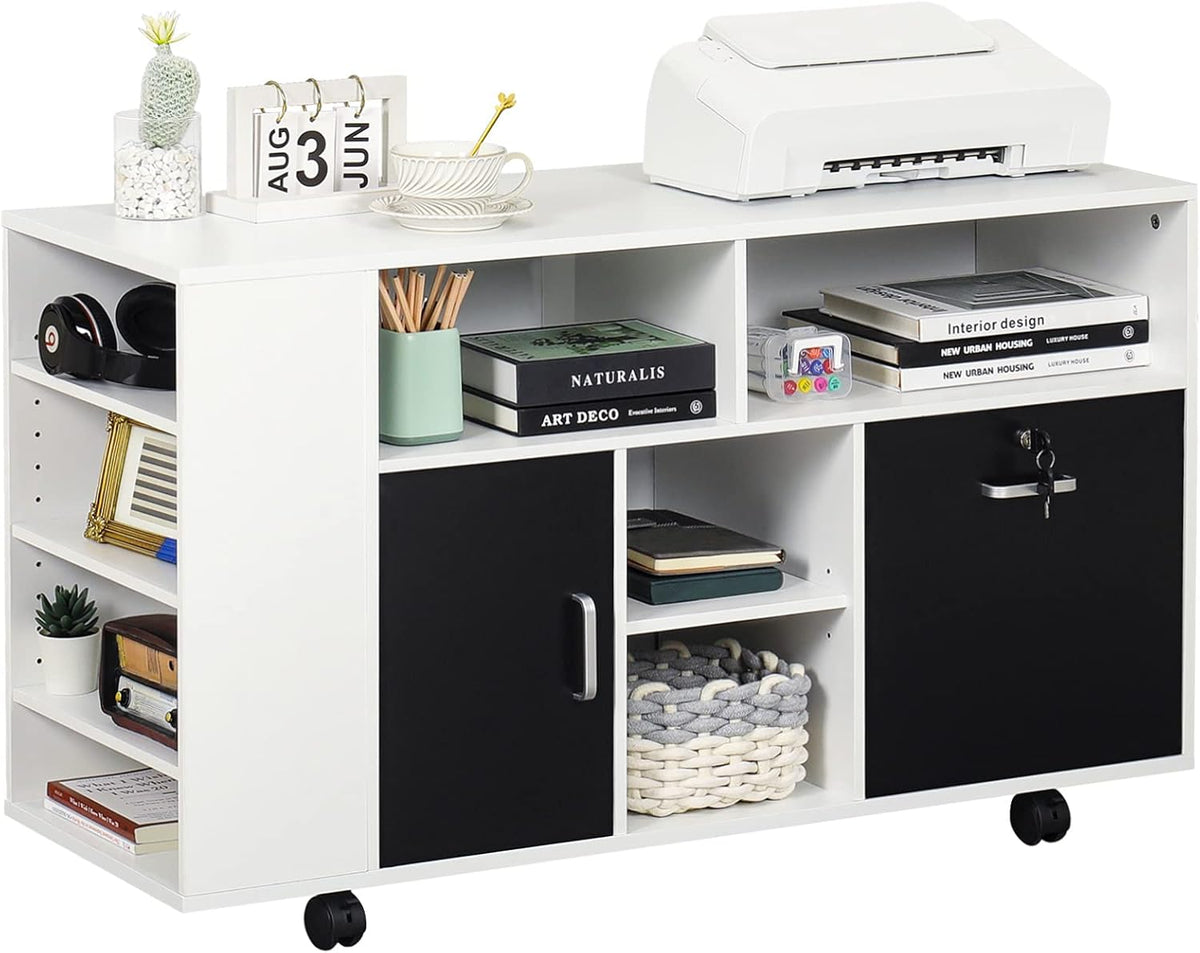 Black Rolling File Cabinet with Lock and Storage Shelves G45575