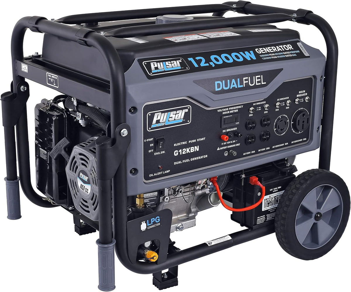 Heavy Duty Portable Dual Fuel Generator - 9500 Rated Watts & 12000 Peak Watts - Gas & LPG - Electric Start P215