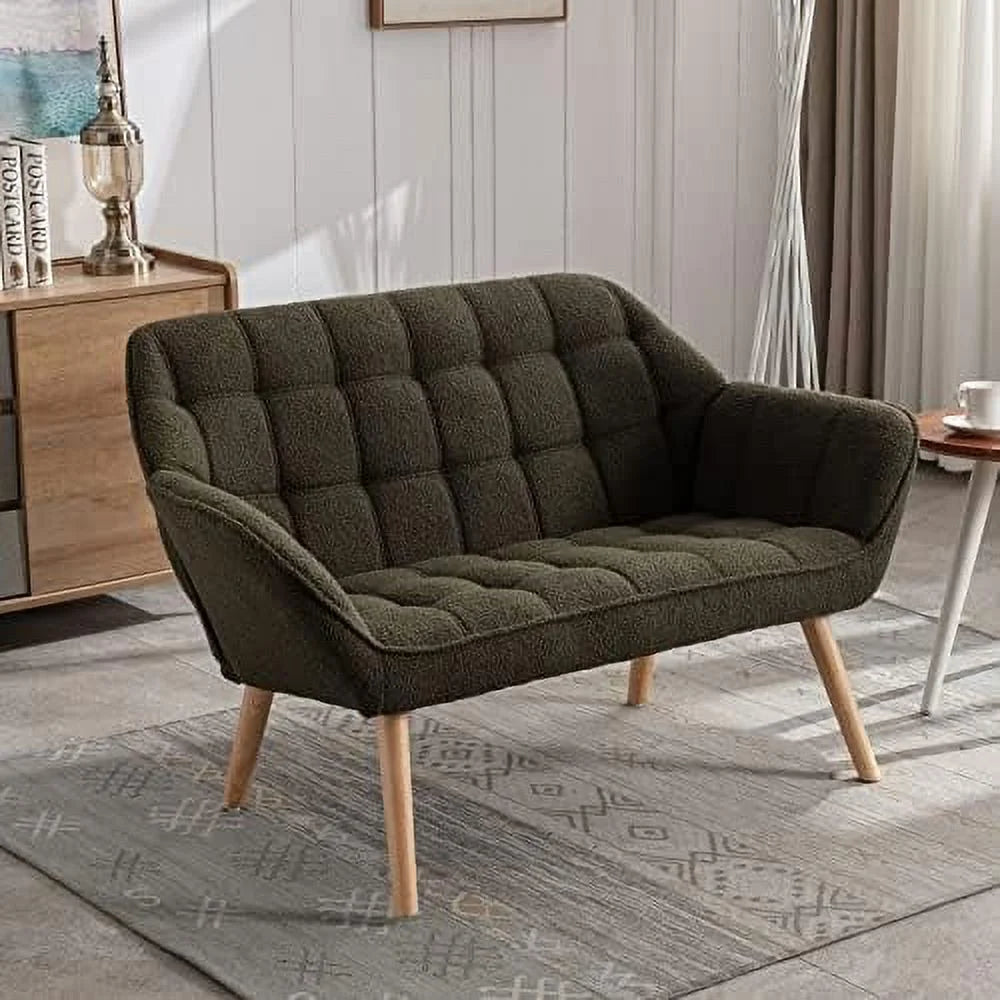 Small 2-Seat Cream Velvet Loveseat with Gold Legs A64193