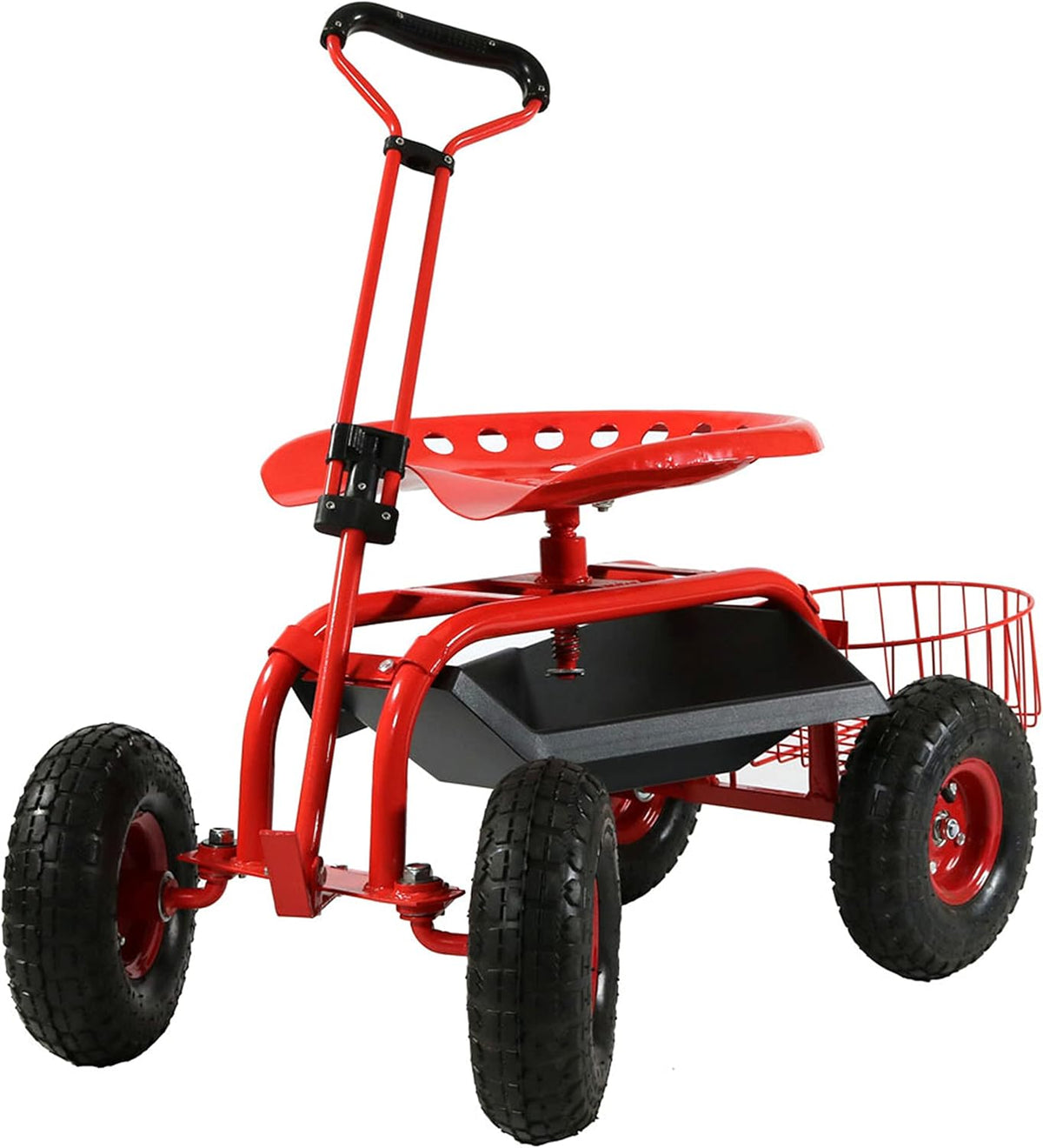 Blue Garden Cart Rolling Scooter with Swivel Seat & Utility Tool Tray B333