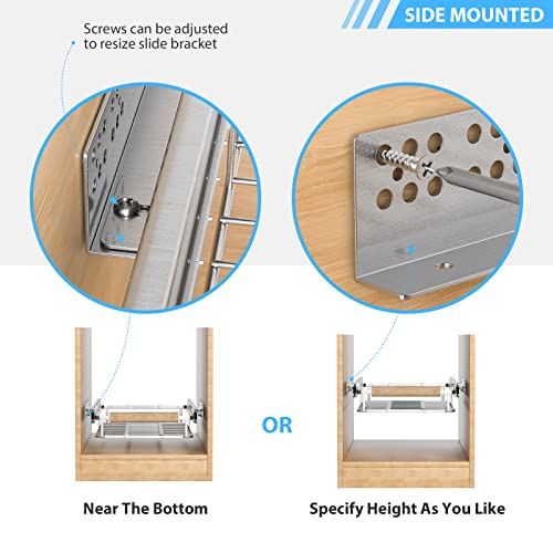 Extendable Slide Out Cabinet Organizer Pull Out Pantry Shelves Drawers Under Sink Sliding Basket, Adjusted Width 16.1"-26.3", 2 Pack N35101