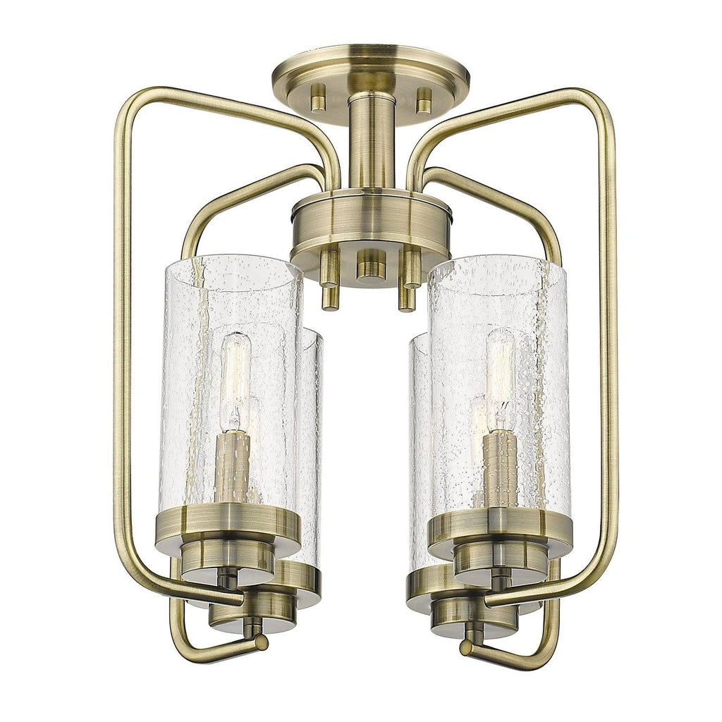Aged Brass Semi-Flush Fixture with Seeded Glass M9351