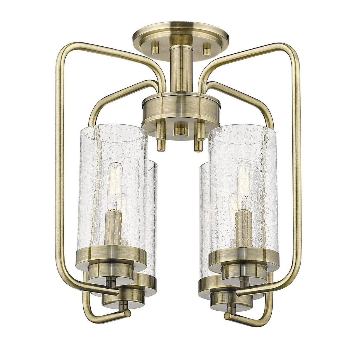 Aged Brass Semi-Flush Fixture with Seeded Glass M9351