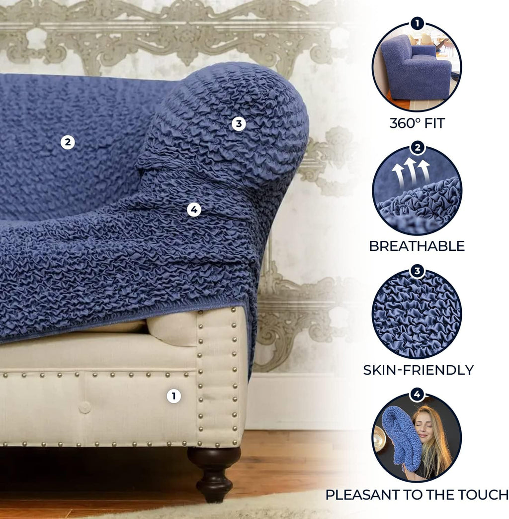 Blue Right-Facing Chaise Sectional Sofa Slipcover V672