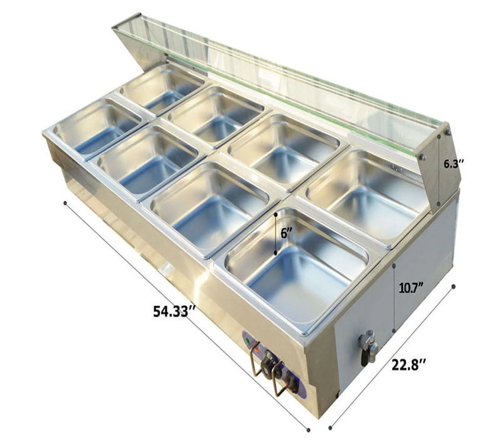 8-Pan Bain-marie Buffet Food Warmer with Glass Guard E99349