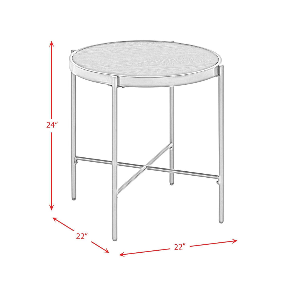 Round End Table with Wooden Top - Brown F97084