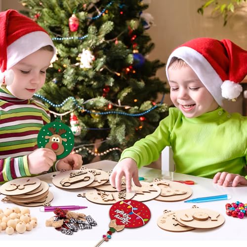 12 Styles Unfinished Wooden Christmas Ornaments Kit with Paint Pens O264