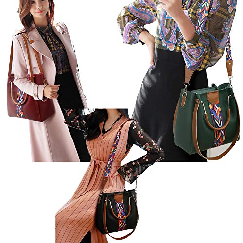 Black PU Leather Shoulder Bag Set 4pcs J857