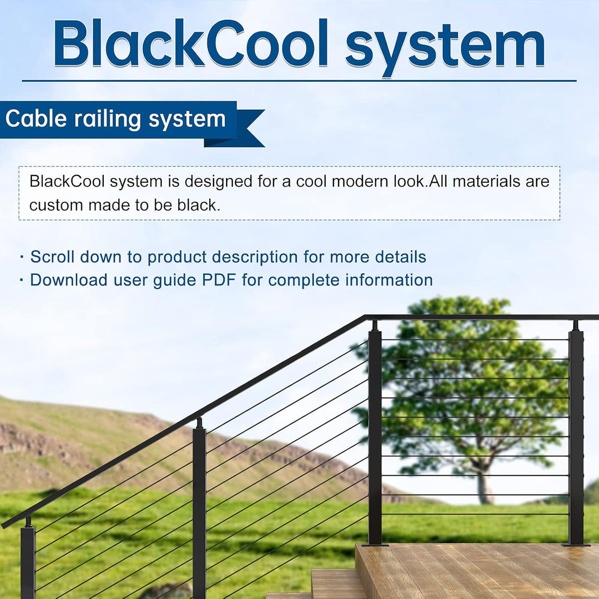 2 Pack 36x2x2 304 Stainless Steel Black Cable Railing Post G76160