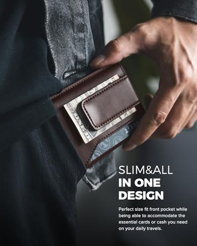 Slim Leather RFID Blocking Wallet with Money Clip B4617