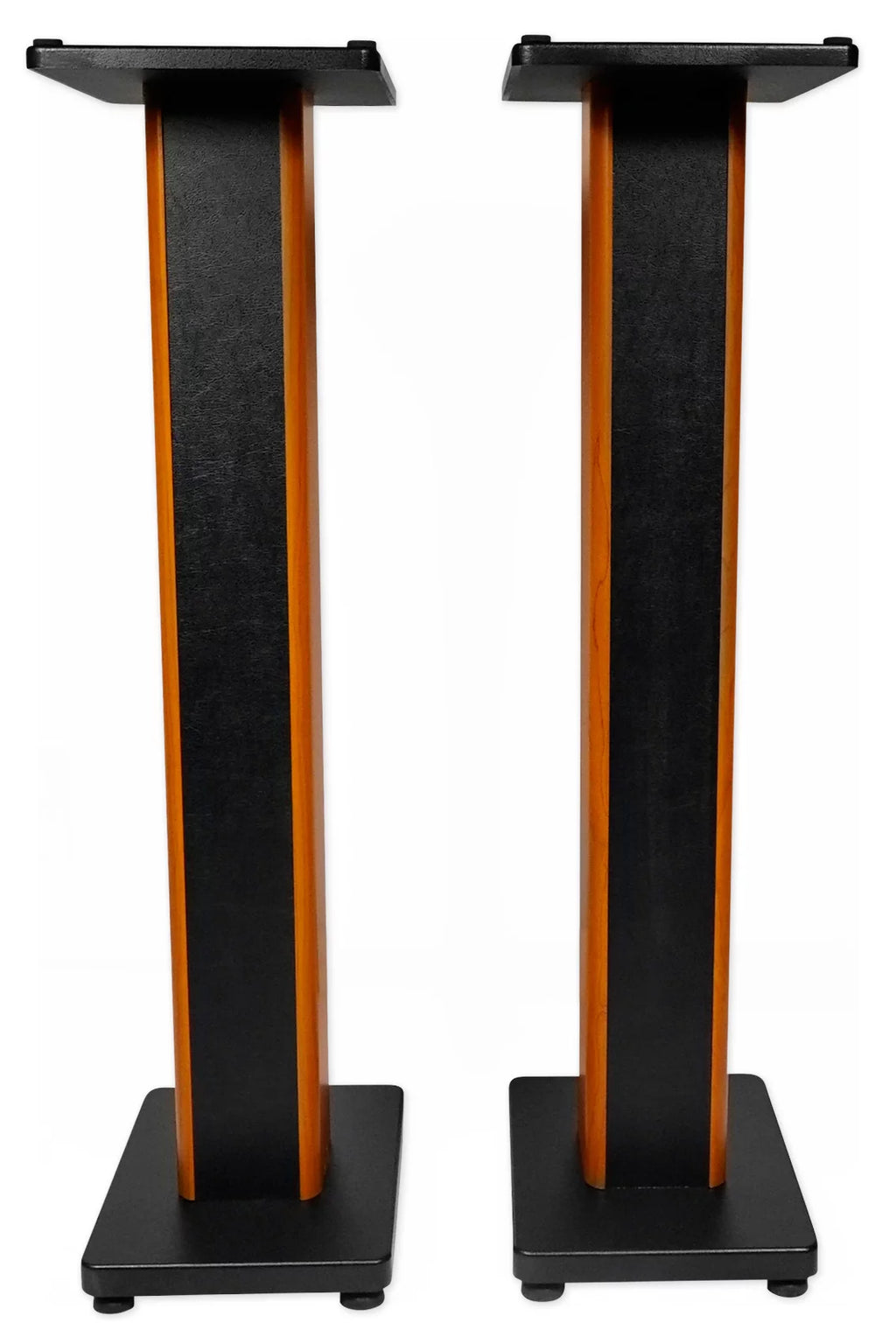 Black Bookshelf Speakers with Wood Stands and Speaker Wire S13948
