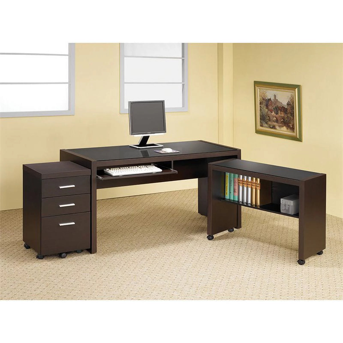 3 Piece Office Chair File Cabinet and Computer Desk Set I78236