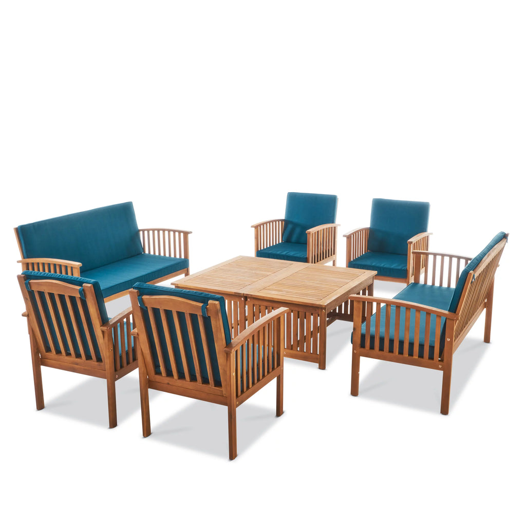 Brown Patina Acacia Wood 8 Piece Sofa Set with Cushions H536