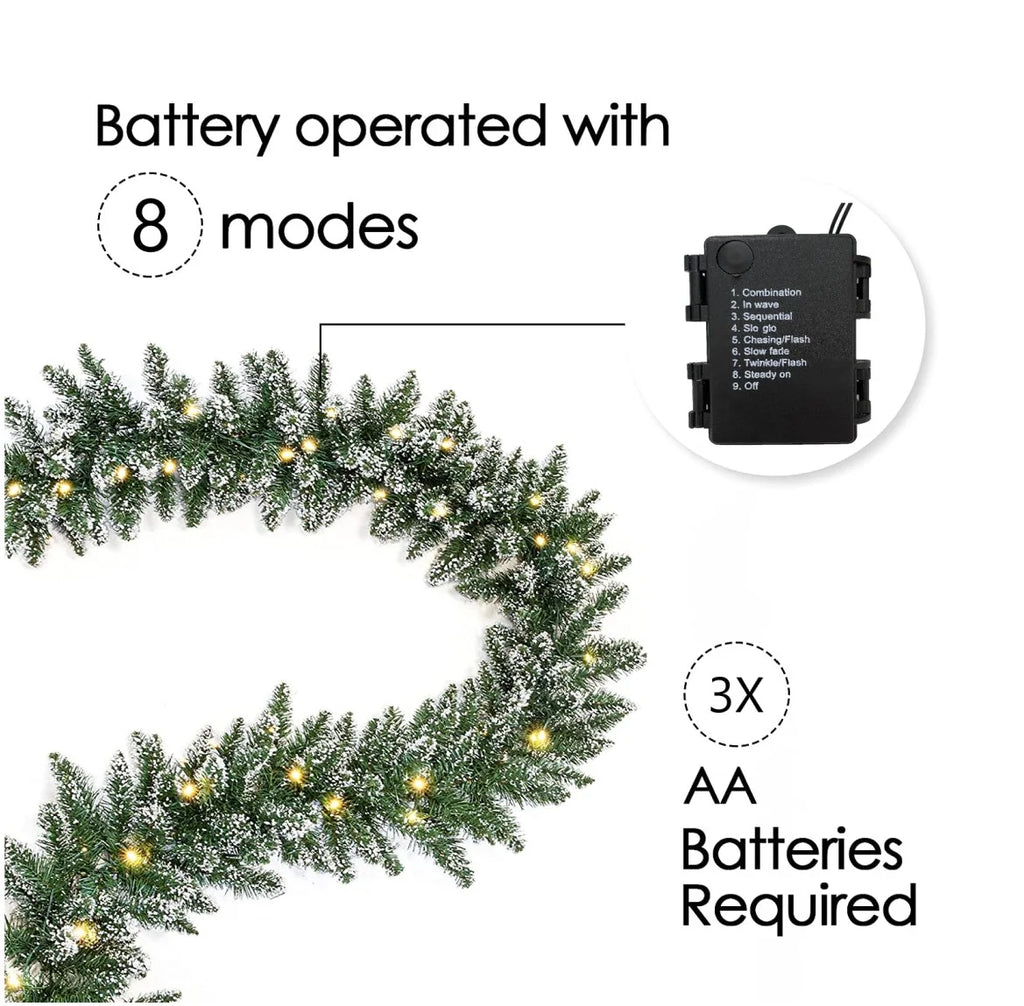 18ft Snow Flocked Christmas Garland with 50 LED Lights and Timer D710