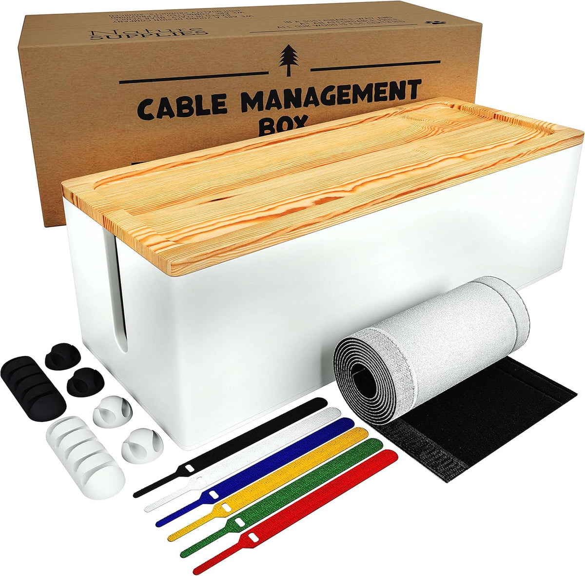 Natural Wood Cable Management Box Set of Two Large & Medium Cord Organizer Box P74296