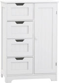 White Freestanding Bathroom Storage Cabinet with 4 Drawers and 1 Door M34542