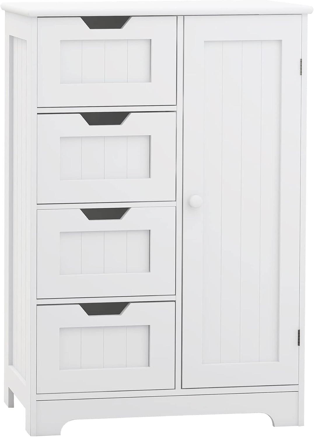 White Freestanding Bathroom Storage Cabinet with 4 Drawers and 1 Door M34542