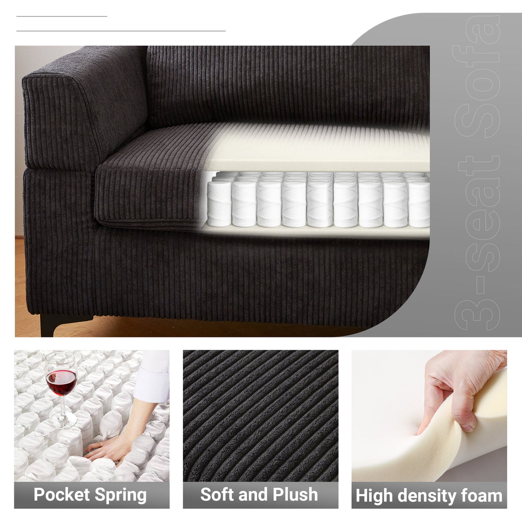 96" 3-Seat Sectional Sofa with Chaise Black I390