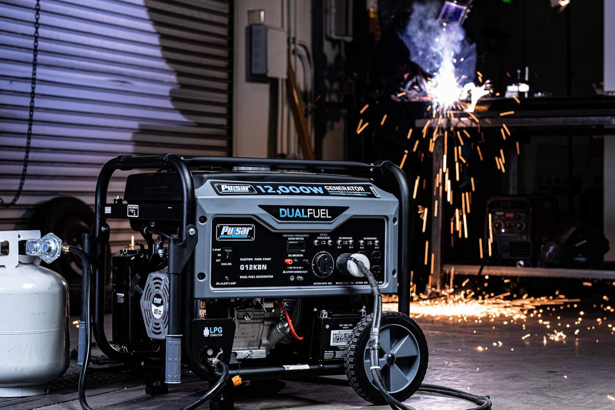 Heavy Duty Portable Dual Fuel Generator - 9500 Rated Watts & 12000 Peak Watts - Gas & LPG - Electric Start P215