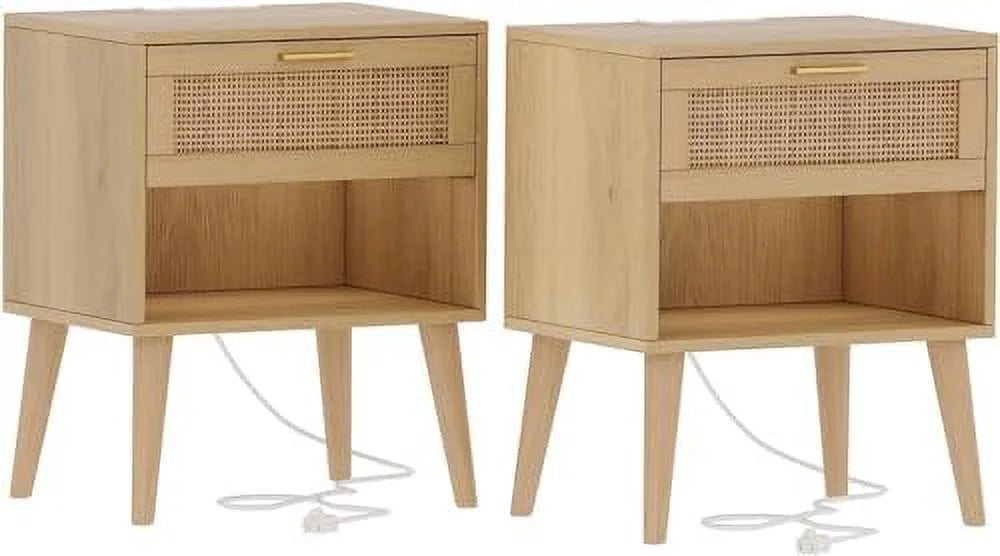 Rattan Nightstand with Charging Station 5 Drawers H431781
