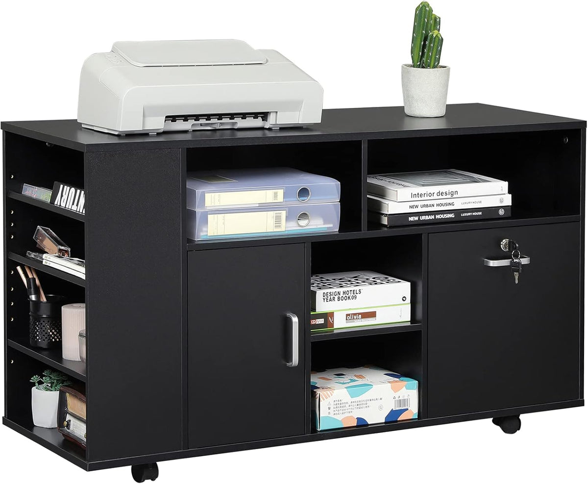 Black Rolling File Cabinet with Lock and Storage Shelves G45575