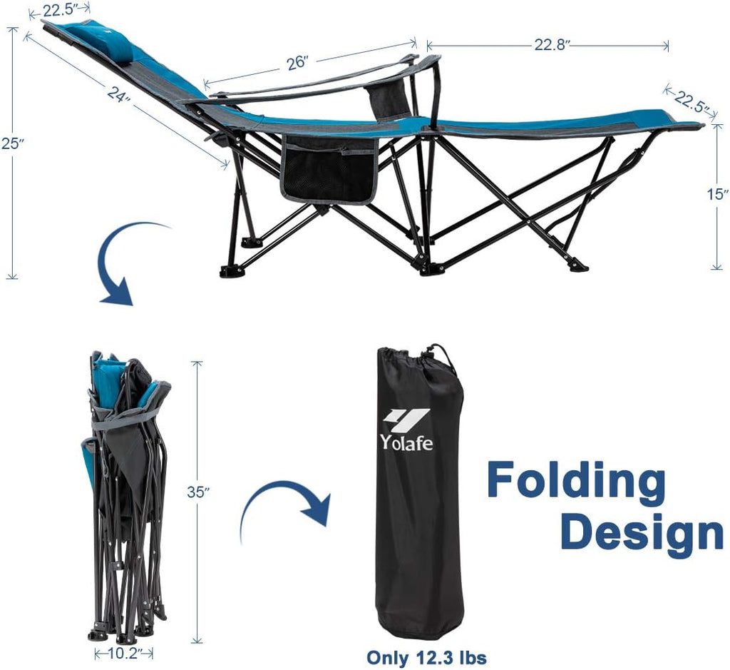 Camping Chairs Portable Folding Lounge Chaise with Cup Holder and Storage Bag B34141
