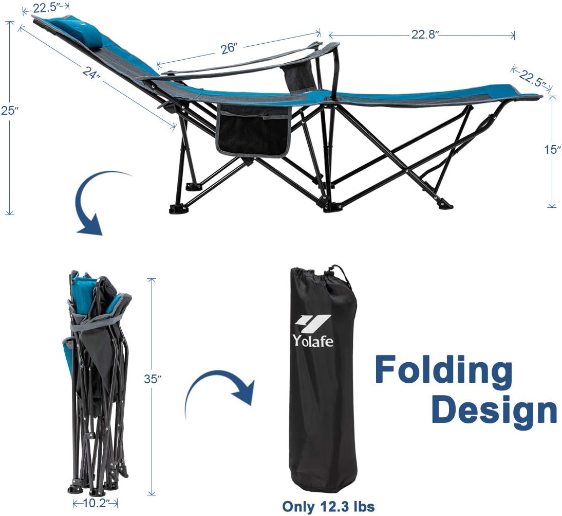 Camping Chairs Portable Folding Lounge Chaise with Cup Holder and Storage Bag B34141
