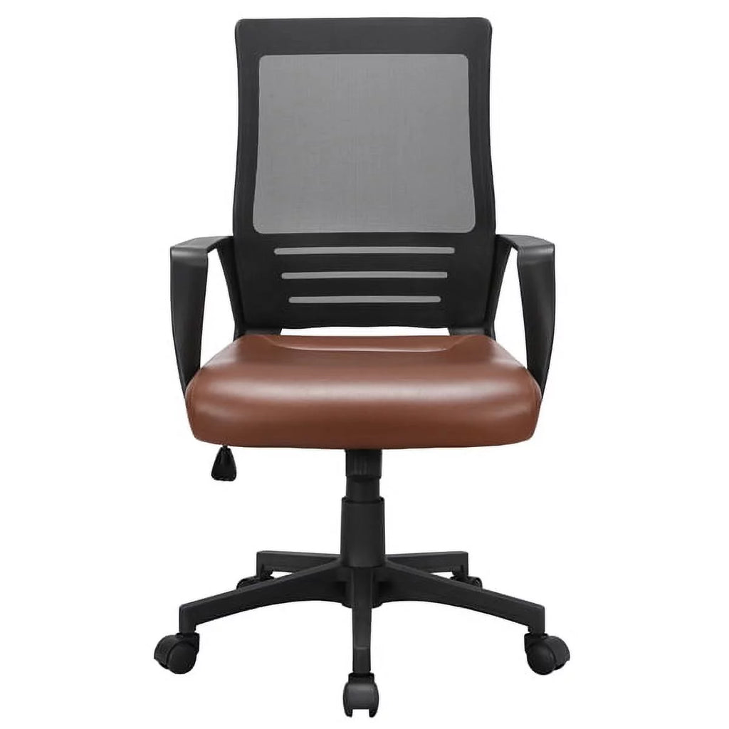 Adjustable Midback Ergonomic Mesh Swivel Office Chair with Lumbar Support, Brown Seat R139