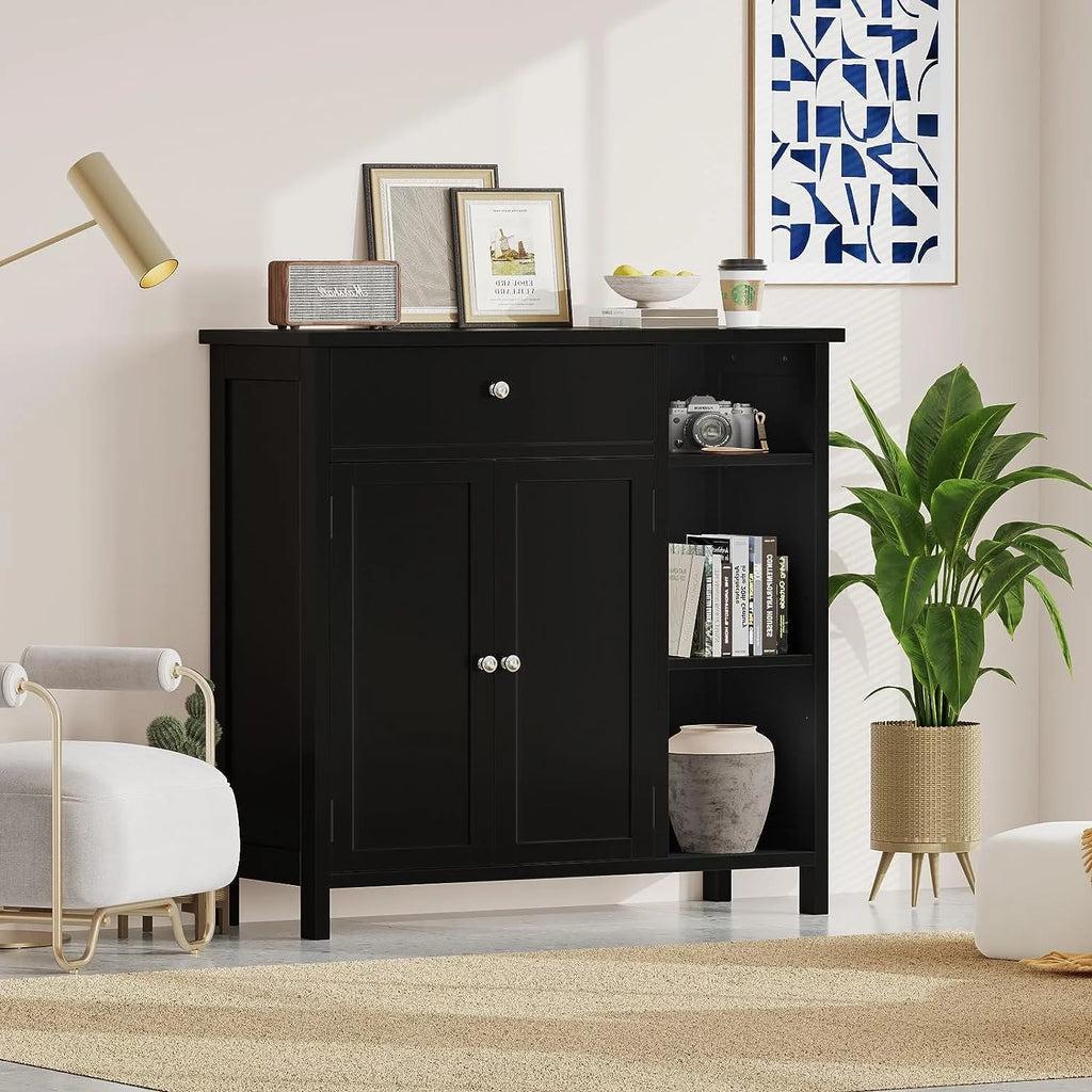 Black Freestanding Bathroom Cabinet with Drawer and Adjustable Shelf P582