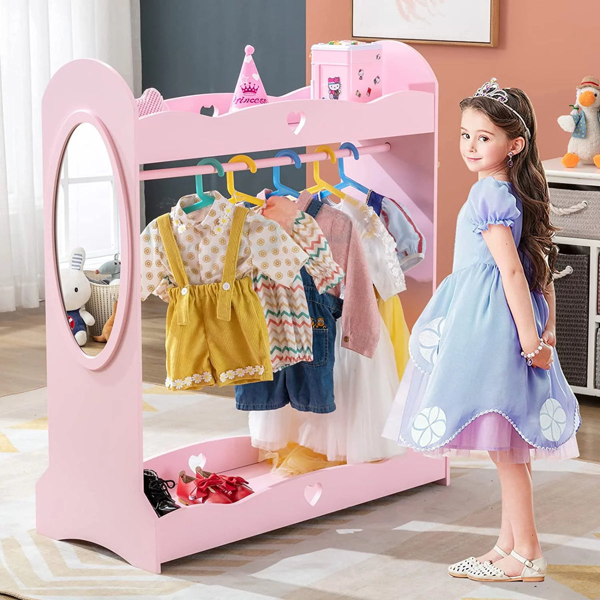 Kids Dress Up Storage Armoire Closet with Mirror U995