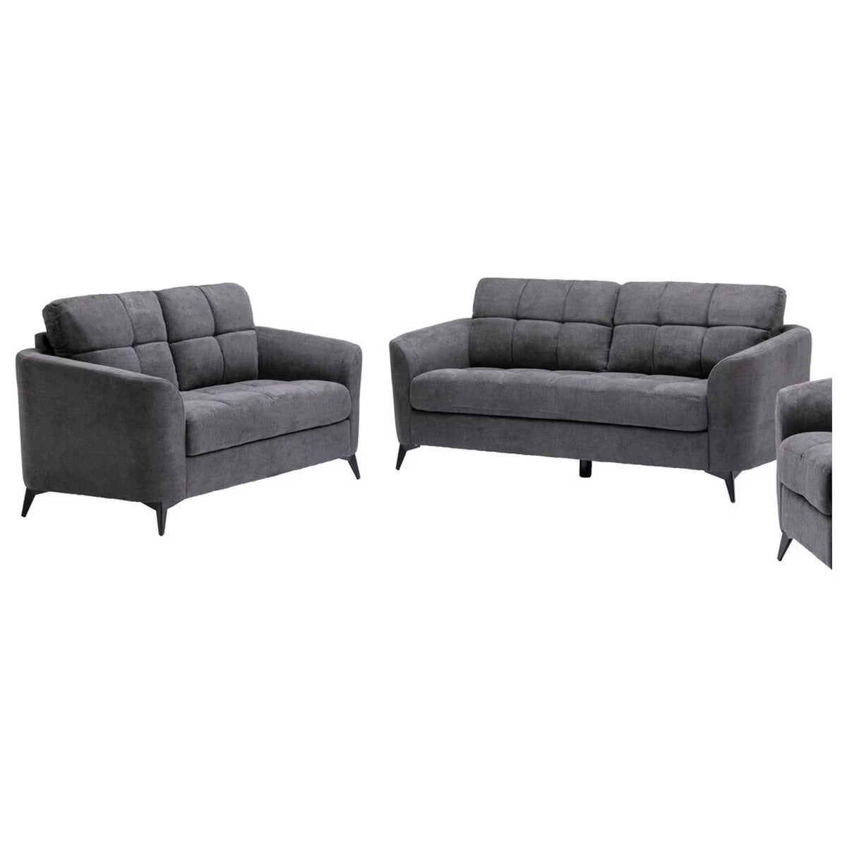Gray Velvet Fabric Sofa Loveseat Set V74303
