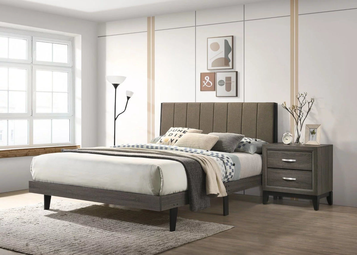 3pc Queen Size Bedroom Set with Upholstered Headboard and 2 Nightstands S778