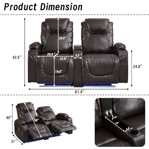 Brown Electric Power Loveseat Recliner Chair with Storage Armrest Q83502
