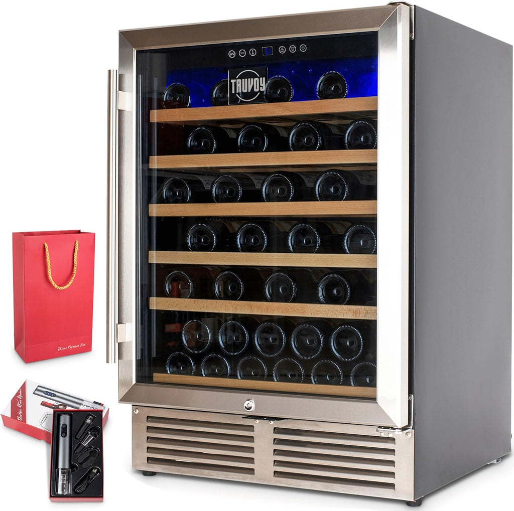 Wine Cooler Refrigerator with Reversible Low UV Glass Door, Touch Thermostat Control with LED Display, Lock, 150L Storage U4125