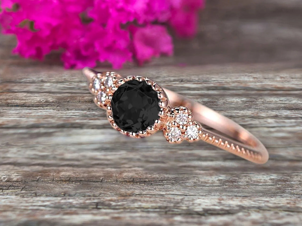 Art Deco Black Diamond Moissanite Engagement Ring N845