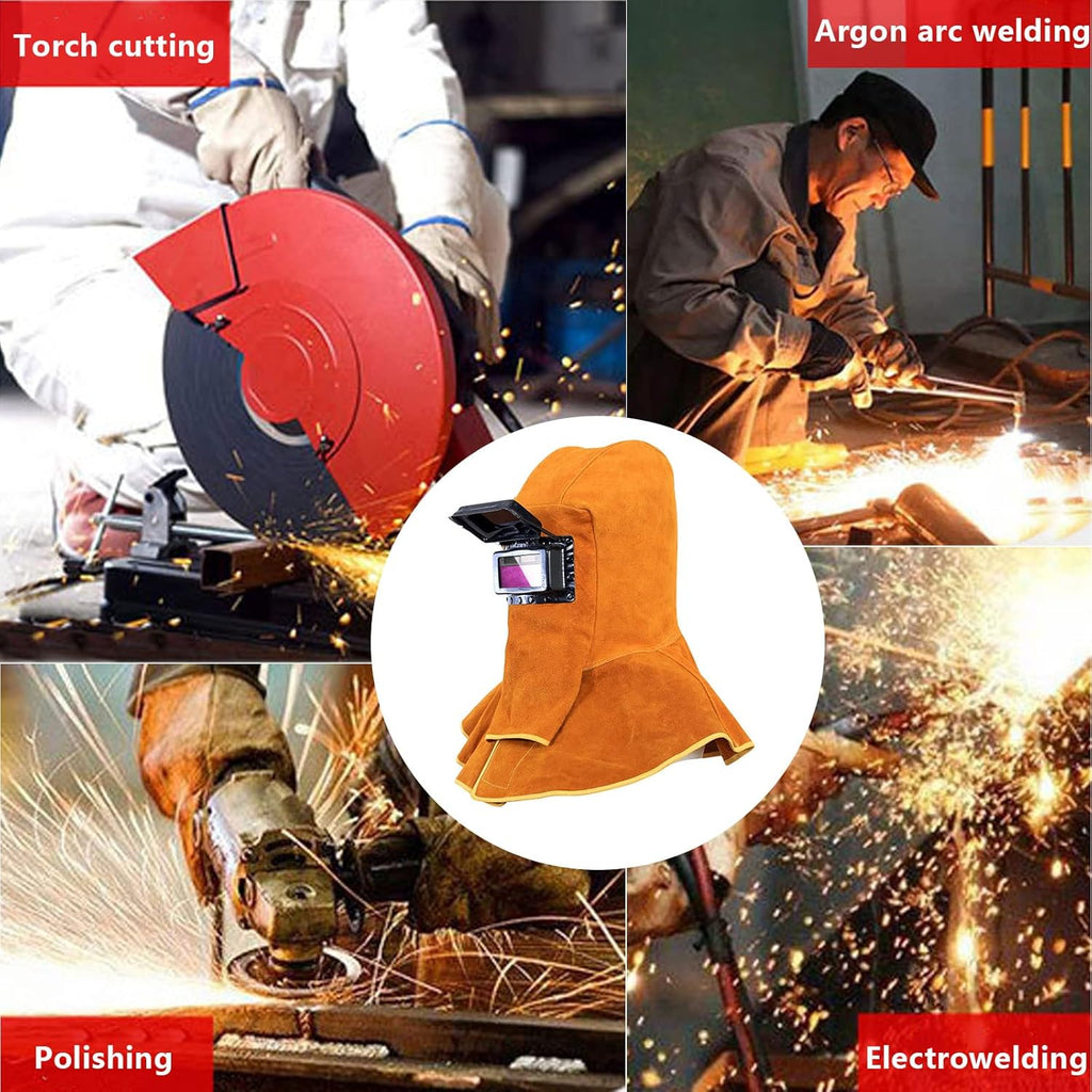 Yellow Leather Welding Helmet with Solar Auto Darkening Filter E4073