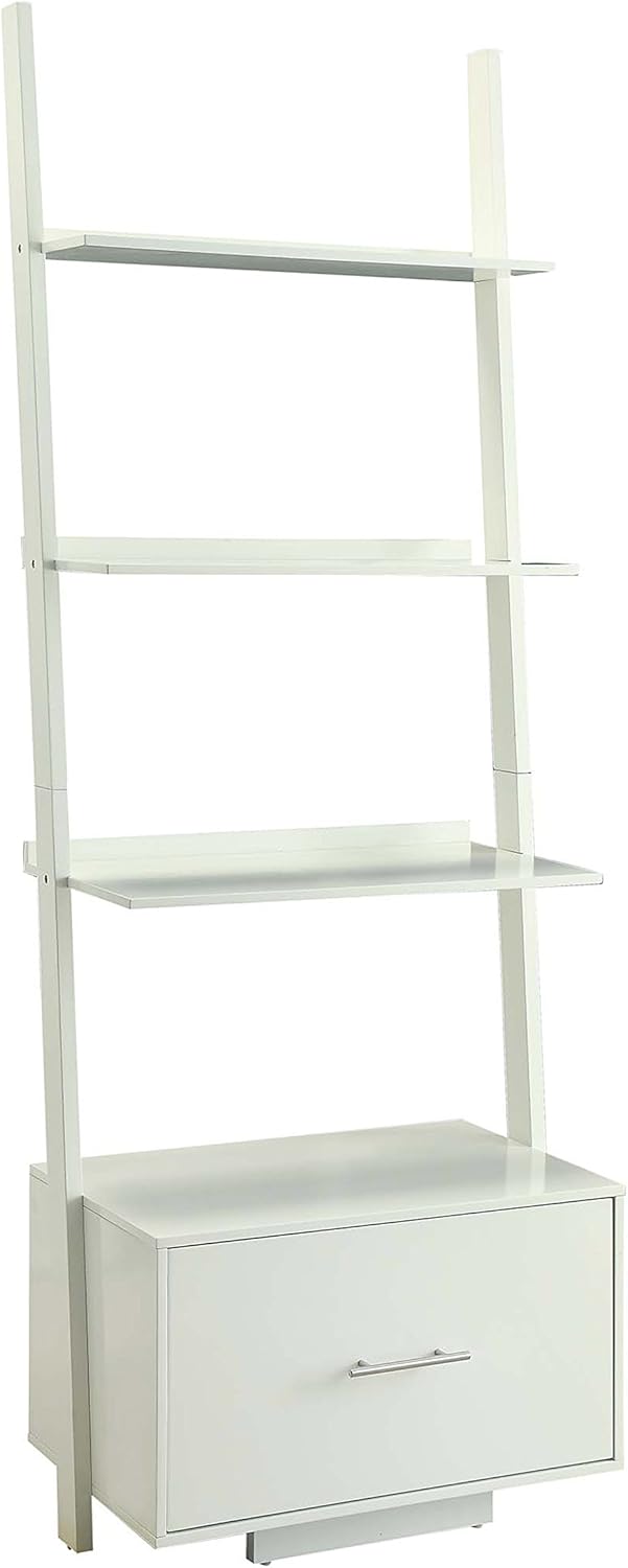 Gray Ladder Bookcase with File Drawer P522