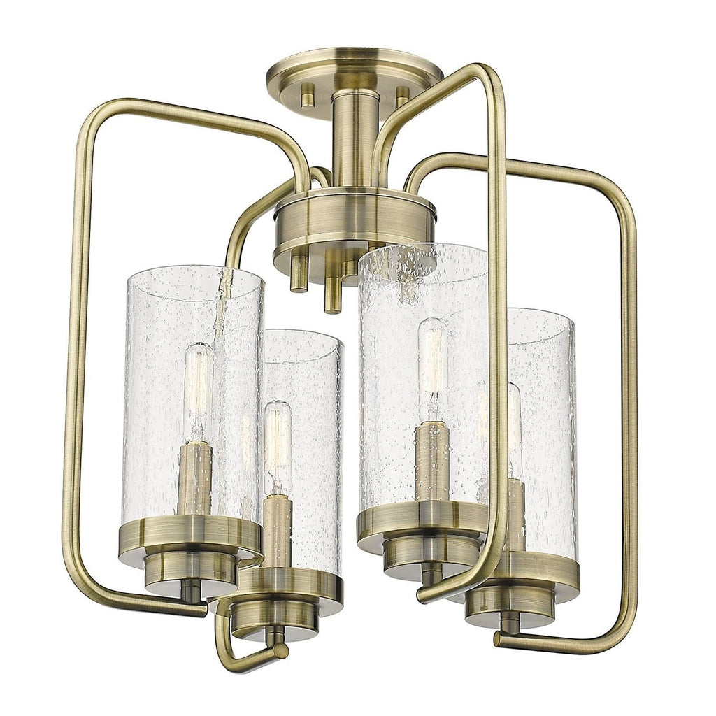 Aged Brass Semi-Flush Fixture with Seeded Glass M9351