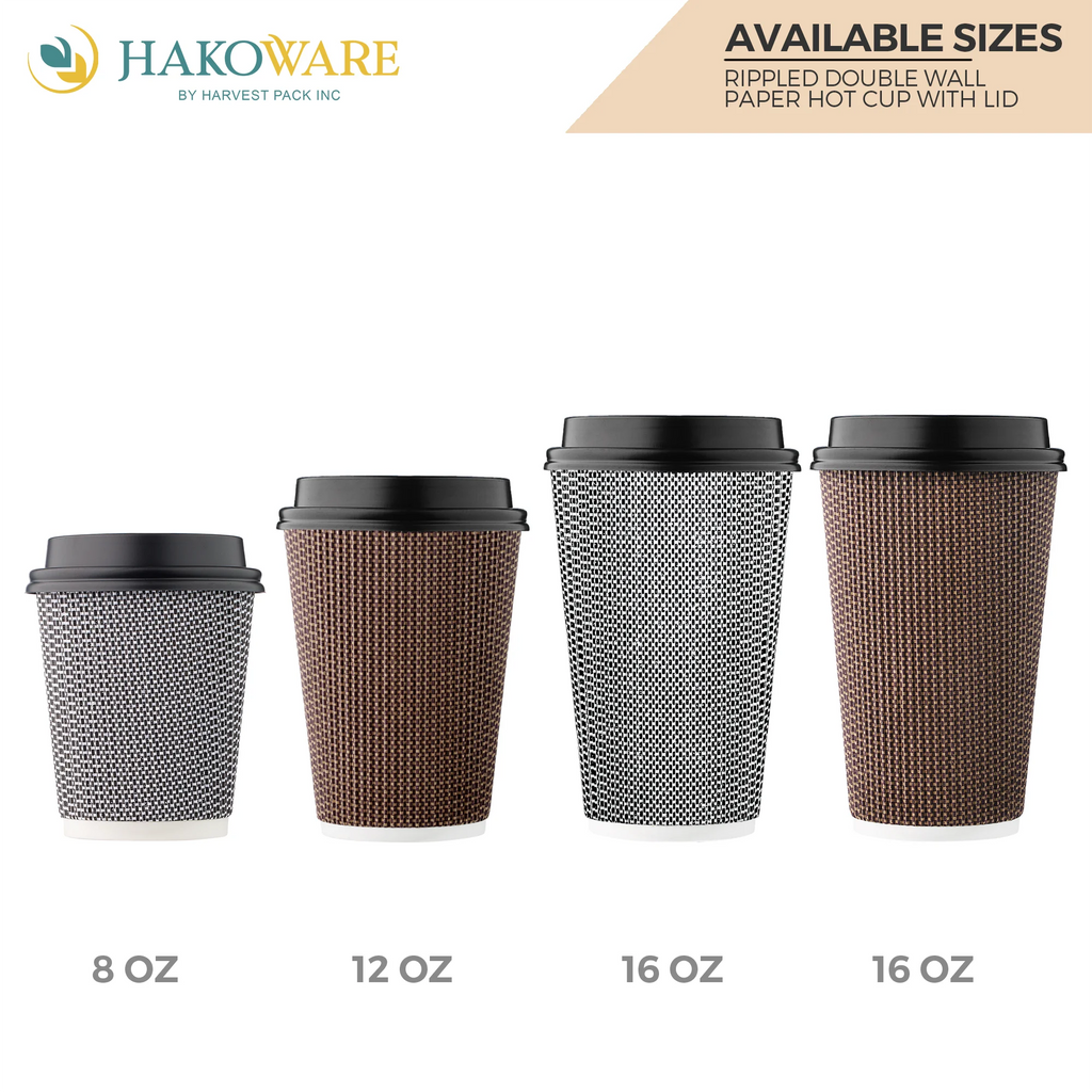 Disposable 12 fl oz Brown Rippled Double-Walled Paper Hot Cup with Lid 400 Sets K768833
