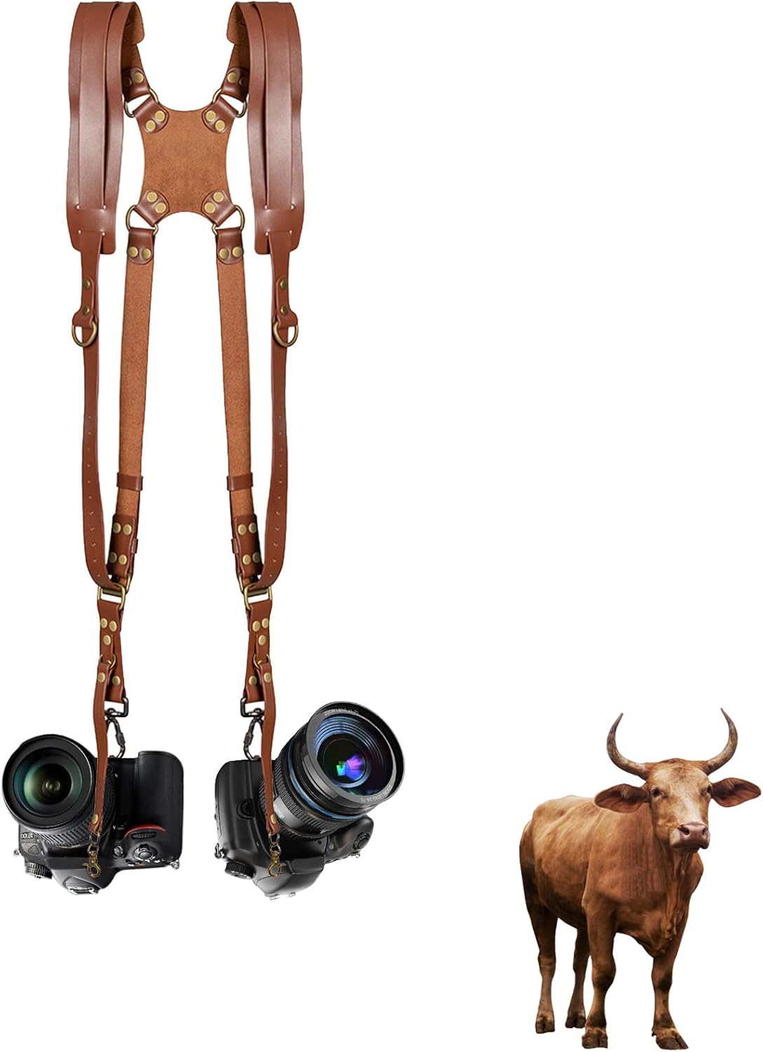 Leather Dual Camera Harness Adjustable Shoulder Straps M253171