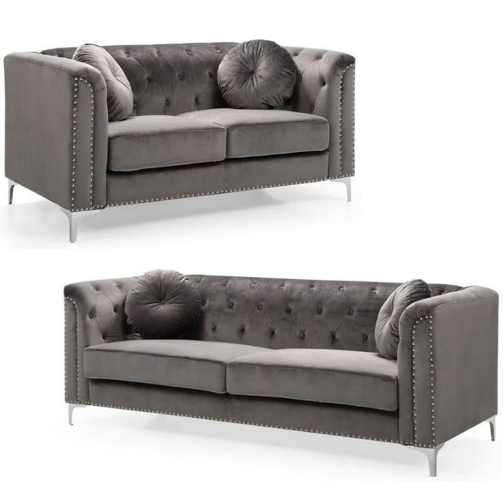 Dark Gray Velvet Sofa and Loveseat 2-Piece Set S336