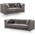 Dark Gray Velvet Sofa and Loveseat 2-Piece Set S336
