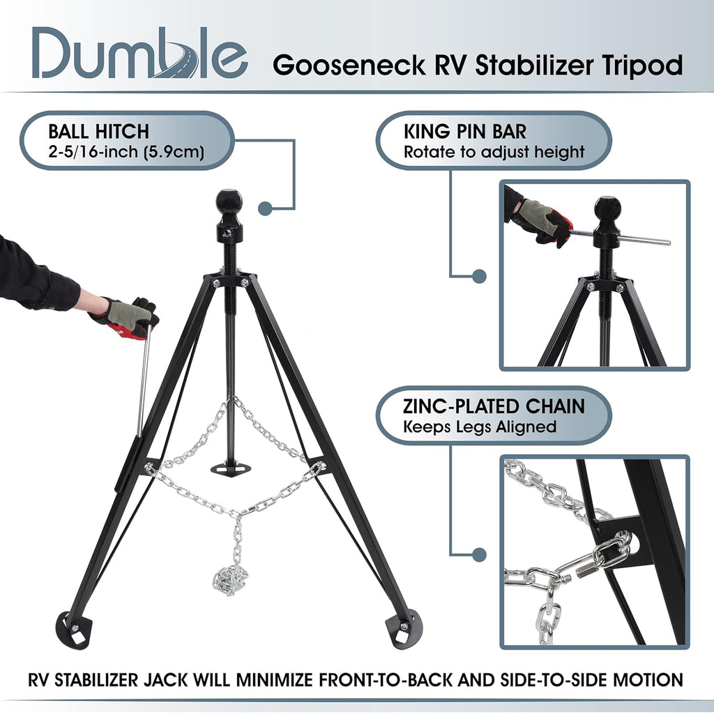 Gooseneck RV Stabilizer Tripod 2-5/16in Ball Joint 7500lb Cap 5th Wheel Adjustable Jack Q413435