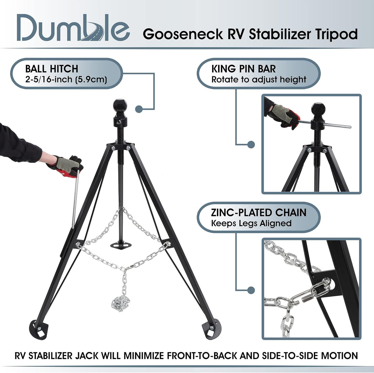 Gooseneck RV Stabilizer Tripod 2-5/16in Ball Joint 7500lb Cap 5th Wheel Adjustable Jack Q413435