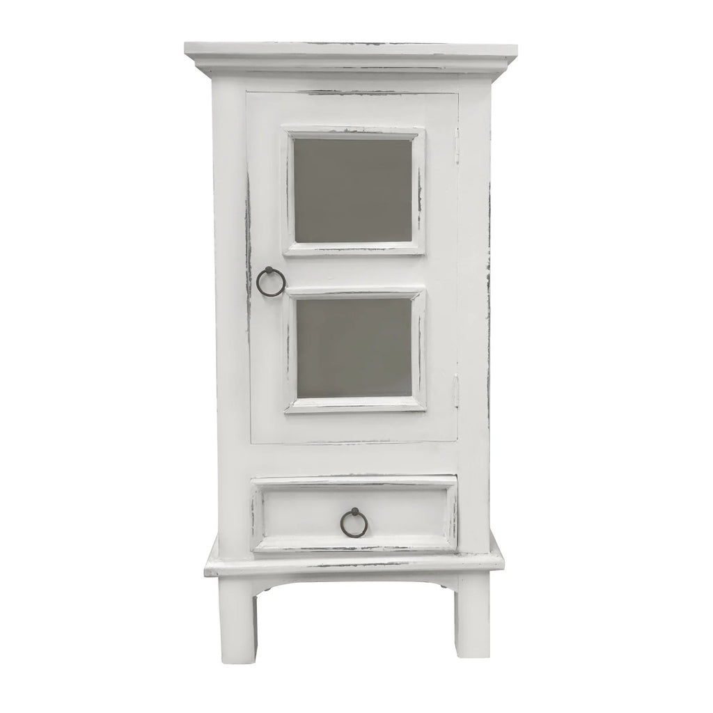1-Door Wood End Table/Nightstand in Distressed White T412