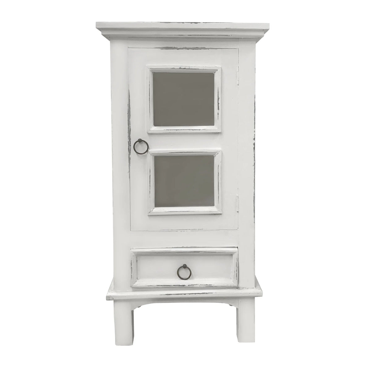 1-Door Wood End Table/Nightstand in Distressed White T412
