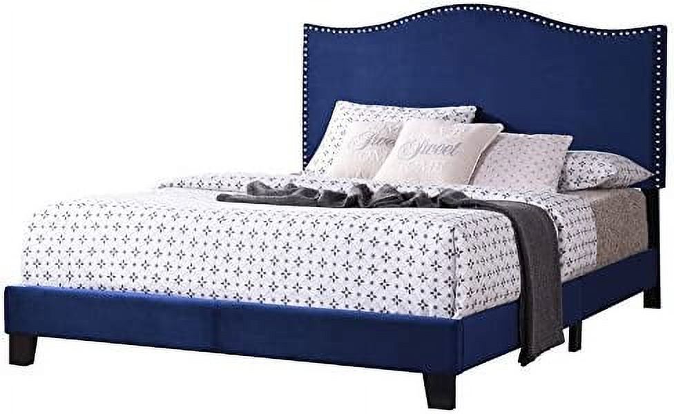 Blue Velvet King Size Upholstered Panel Bed V800